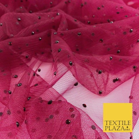 DEEP CHERRY Diamonte Multi Stone Mesh Net Fabric Bridal Sheer Craft Dress 1439