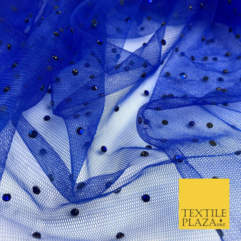 ROYAL BLUE Diamonte Multi Stone Mesh Net Fabric Bridal Sheer Craft Dress 1440