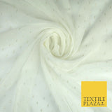 Ivory Cream Silver Metallic Dobby Crinkle Georgette Dress Fabric 59" Wide