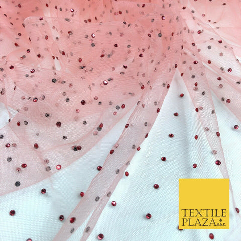 LIGHT SALMON PINK Diamonte Multi Stone MeshNet Fabric BridalSheer CraftDress1441