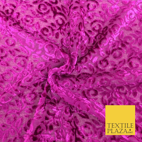 Pink Velvet Devore Floral Burnout Fabric Material - 45" - More Colours - PE158