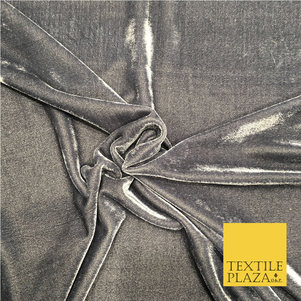 GREY Soft Plain Velvet Fabric Material - 58" - More Colours Available PB06