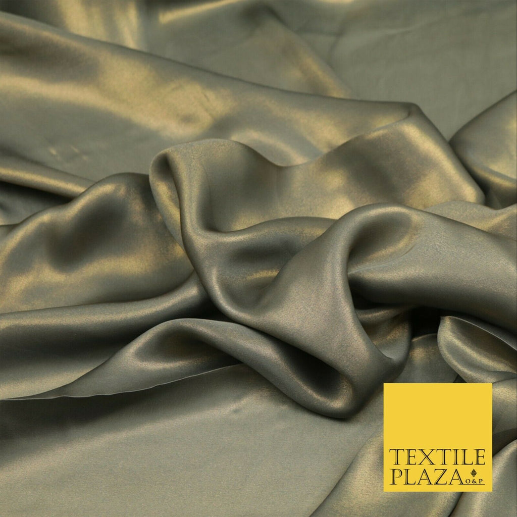GRAPHITE GOLD Fine Silky Metallic Shimmer Satin Georgette Dress Fabric Drape1424