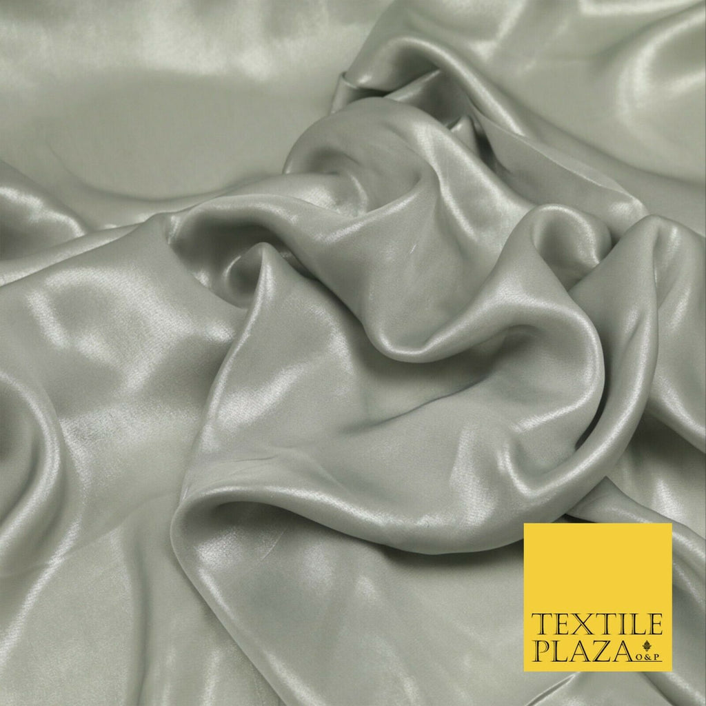 SILVER GREY Fine Silky Metallic Shimmer Satin Georgette Dress Fabric Drape 1423