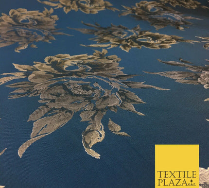 Luxury MIDNIGHT BLUE Large Floral Metallic Jacquard Fabric Waistcoats 58" 1357