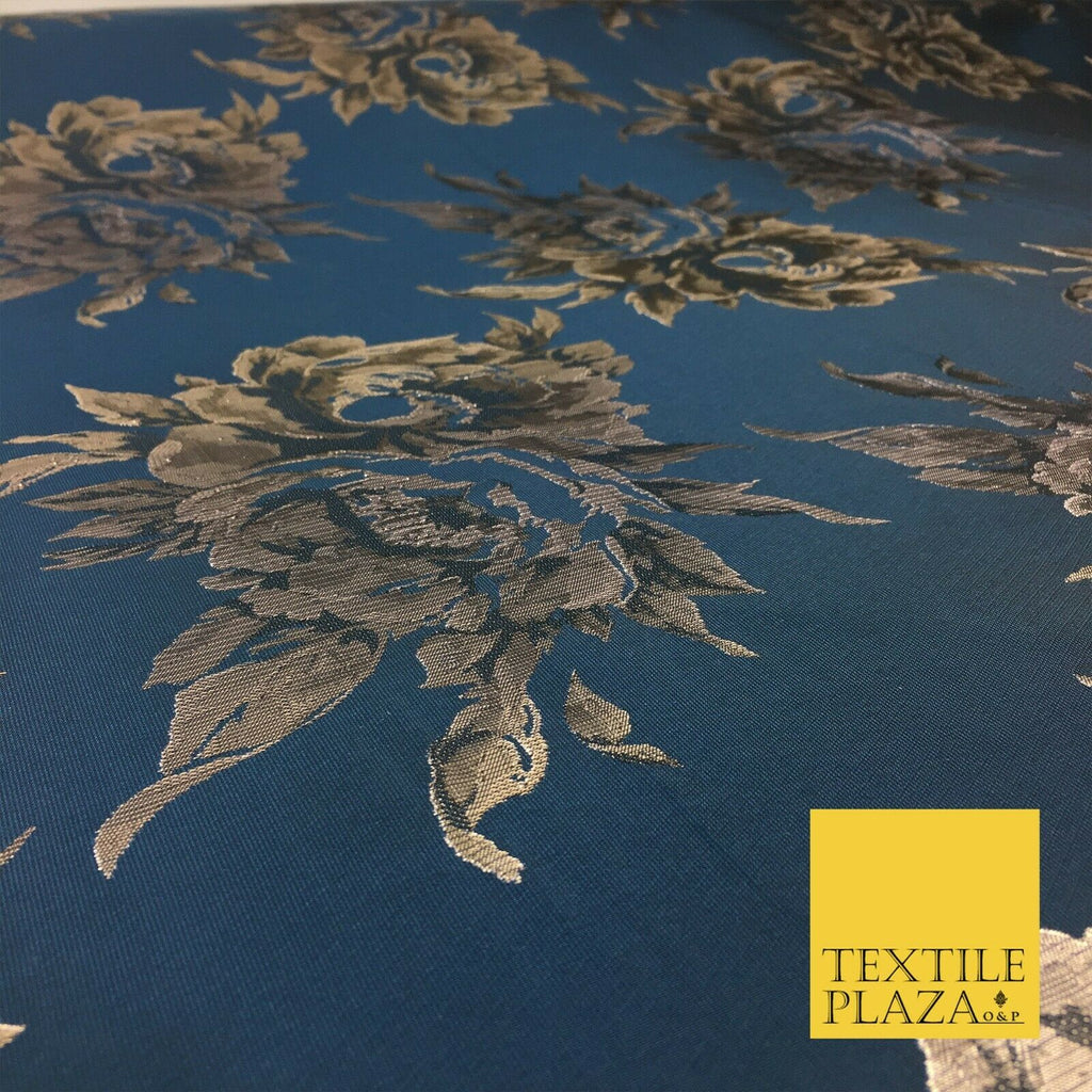 Luxury MIDNIGHT BLUE Large Floral Metallic Jacquard Fabric Waistcoats 58" 1357