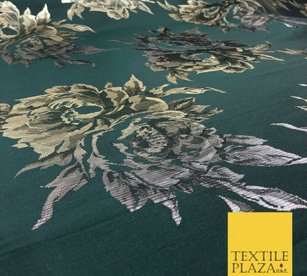 Luxury DEEP GREEN Large Floral Metallic Jacquard Fabric Waistcoats Jackets 1355