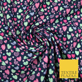 Small Cute Heart Love Valentine Rainbow Printed Crepe Polyester Dress Fabric 58"