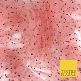 LIGHT SALMON PINK Diamonte Multi Stone MeshNet Fabric BridalSheer CraftDress1441