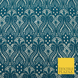 Teal Two Tone Ornate Webbed Vase Damask Lace Stretch Fabric Dress 1706