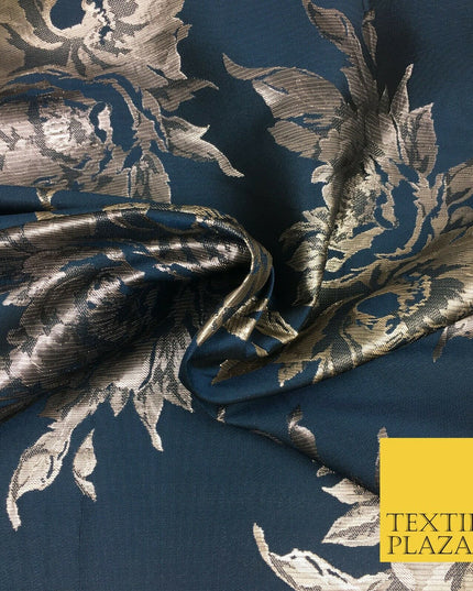 Luxury MIDNIGHT BLUE Large Floral Metallic Jacquard Fabric Waistcoats 58" 1357
