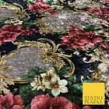 Various Floral Stripe Optical Blossom Printed Soft Stretch Velvet Dress Fabric