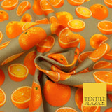 Warm Grey Fruity ORANGES 100% COTTON CANVAS Soft Fabric Craft Dress Bags 1639