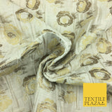 IVORY CREAM Floral Gold Metallic Rose Creased Brocade Jacquard Dress Fabric 1375