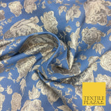 BLUE IRIS Luxury Floral Rose Textured Brocade Dress Fabric Metallic Fancy 1358