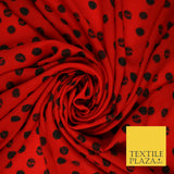 Deep Red 1.5cm Black Patterned Spot Polka Dot Textured Crepe Dress Fabric 2129