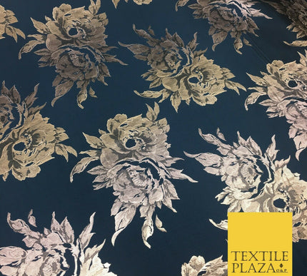 Luxury MIDNIGHT BLUE Large Floral Metallic Jacquard Fabric Waistcoats 58" 1357