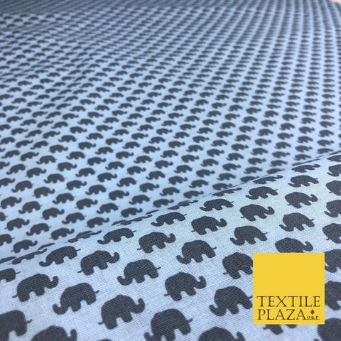 Light Blue Walking Elephants Herd Printed Fabric 100% Cotton Craft Safari RE902