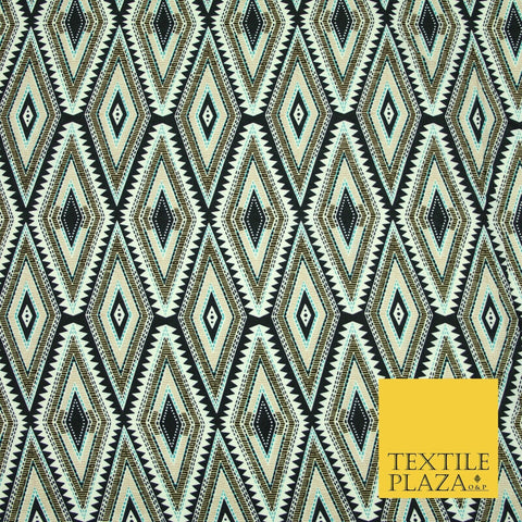 Black Abstract Aztec Diamond Rhombus Printed Crepe Polyester Dress Fabric 2733