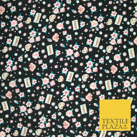Black Pink Ditsy Small Floral Happy Printed Crepe Polyester Dress Fabric 2728