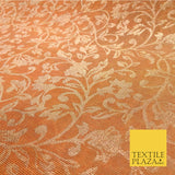 Rust/Dark Orange Floral Metallic Design Fabric - Shimmer Sparkle Glitter - 54"