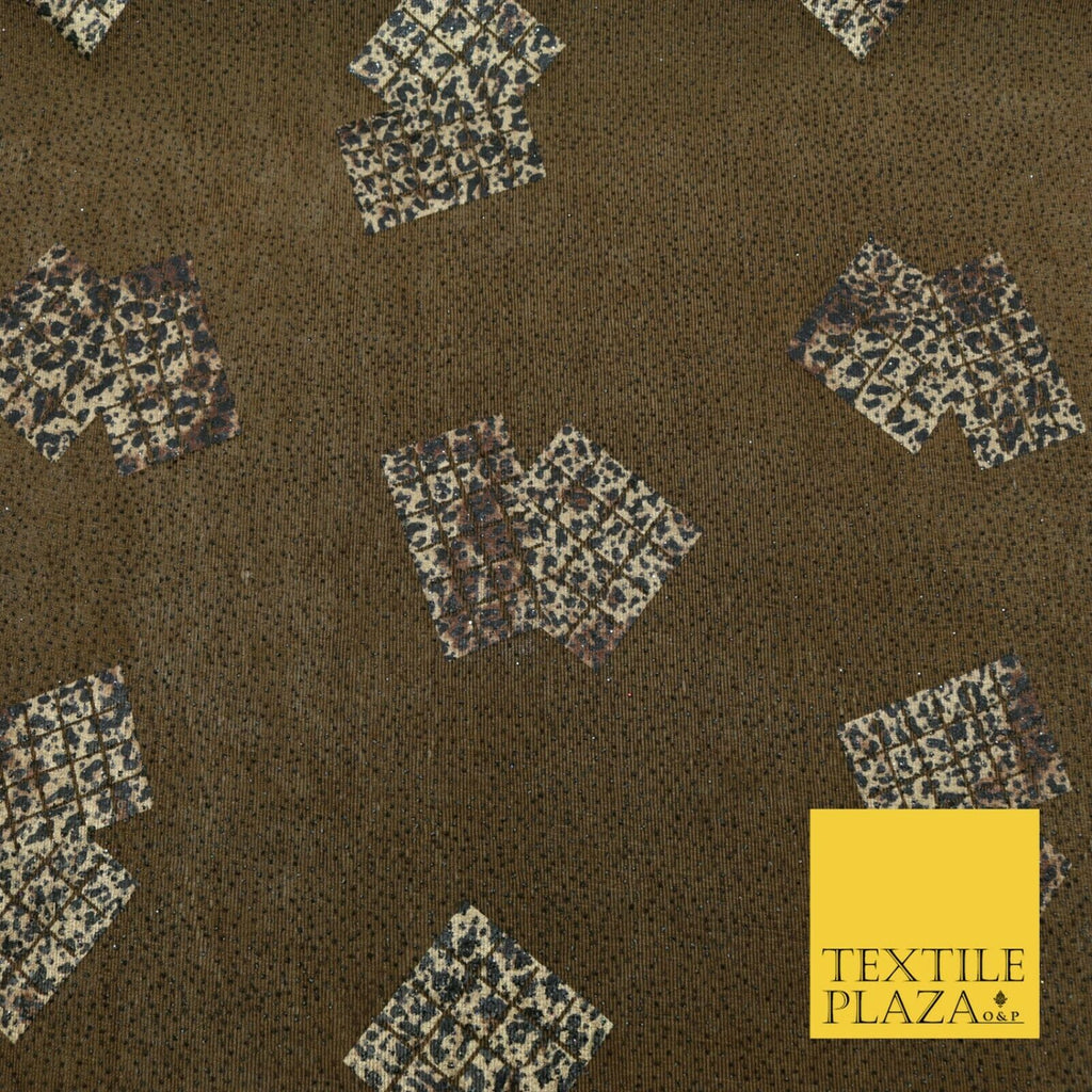 TAN BROWN Leopard Waffle Cube Metallic Glitter Stretch Jersey Fabric - 59" 1577