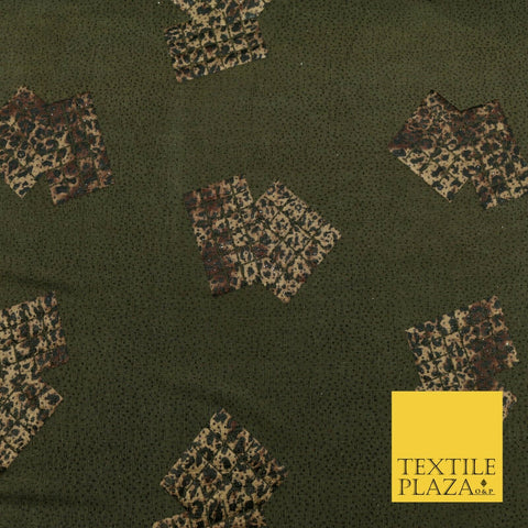 KHAKI GREEN Leopard Waffle Cube Metallic Glitter Stretch Jersey Fabric 59" 1578