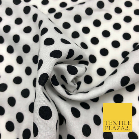 White with Black Polka Dot Spotted Spot Viscose Dress Fabric Craft 44" 955