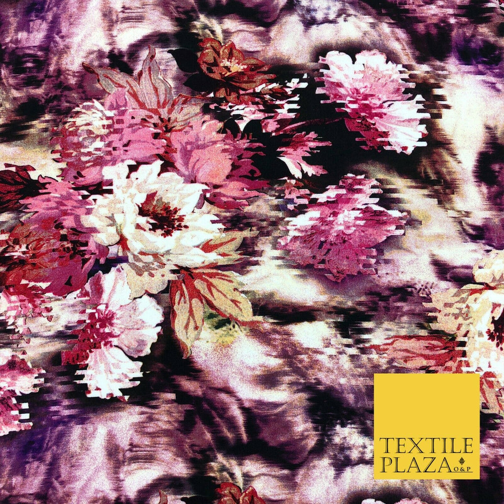 Pink Mix Techno Floral Digital Print Spun Rayon Viscose Dress Fabric Craft 1320