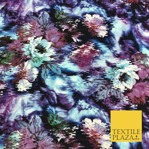 Blue Mix Techno Floral Digital Print Spun Rayon Viscose Dress Fabric Craft 1321