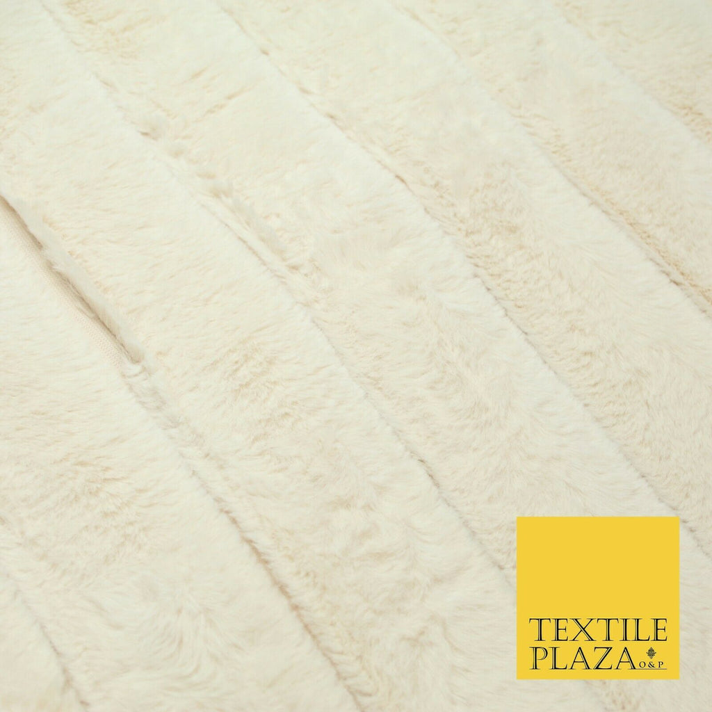 Luxury Super Soft Cream Ribbed Stripe Short Pile Faux Fur Fabric Material 1980