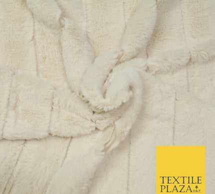 Luxury Super Soft Cream Ribbed Stripe Short Pile Faux Fur Fabric Material 1980
