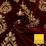 MAROON WINE Ornamental Teardrop Cluster Embroidered Velvet Dress Fabric 1770