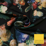 Black High Quality Floral Artsy Print Scuba Fabric Stretch Jersey 65" 1624
