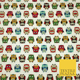 Ivory Cream Owls 100% COTTON CANVAS Printed Fabric Colourful Craft 58" 1709