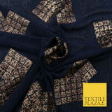 NAVY BLUE Leopard Waffle Cube Metallic Glitter Stretch Jersey Fabric - 59" 1576