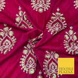 CERISE PINK Ornamental Teardrop Cluster Embroidered Velvet Dress Fabric 1772
