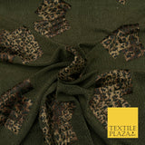 KHAKI GREEN Leopard Waffle Cube Metallic Glitter Stretch Jersey Fabric 59" 1578