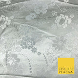 SILVER Ornamental Flower Brocade Dress Fabric Metallic Woven Fancy A1129