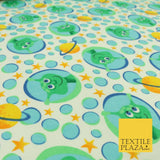 White Aliens Planets Stars Winceyette Soft Brushed Cotton Print Fabric Kids 1580