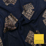 NAVY BLUE Leopard Waffle Cube Metallic Glitter Stretch Jersey Fabric - 59" 1576