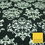 Black White Large Damask Intricate Printed Crepe Polyester Abstract Dress Fabric