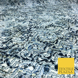 White Blue Abstract Digital Print Spun Rayon Viscose Dress Fabric Craft 59" 1318