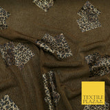 TAN BROWN Leopard Waffle Cube Metallic Glitter Stretch Jersey Fabric - 59" 1577