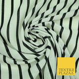 PINSTRIPE BRETON STRIPE Black White Printed Crepe Polyester Dress Fabric 2731