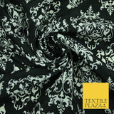 Black White Large Damask Intricate Printed Crepe Polyester Abstract Dress Fabric