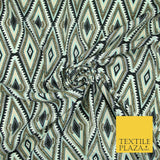 Black Abstract Aztec Diamond Rhombus Printed Crepe Polyester Dress Fabric 2733