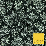 Black White Large Damask Intricate Printed Crepe Polyester Abstract Dress Fabric