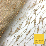 Light Gold Fancy Pearl Webbed Waves Antique Threadwork Net Fabric JB296