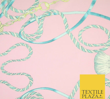 Pink Belt Chains Ropes Printed Textured Stretch Jersey Dress Fabric Craft 2073